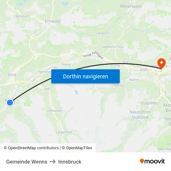 Gemeinde Wenns to Innsbruck map