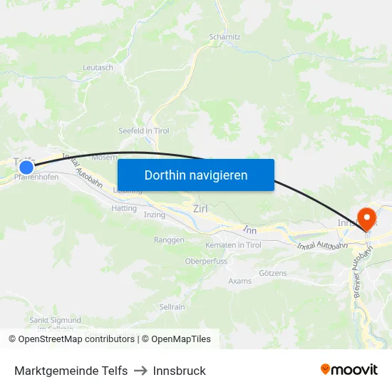 Marktgemeinde Telfs to Innsbruck map