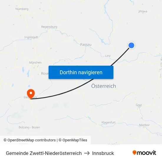 Gemeinde Zwettl-Niederösterreich to Innsbruck map