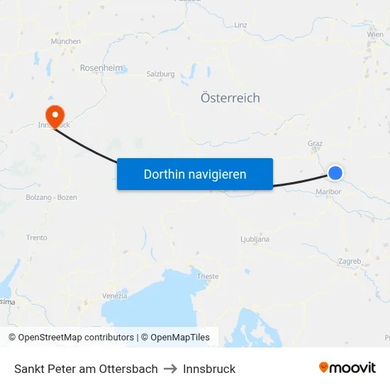 Sankt Peter am Ottersbach to Innsbruck map