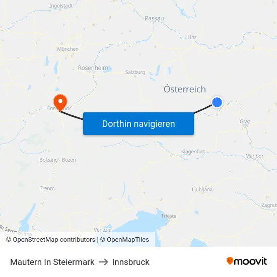 Mautern In Steiermark to Innsbruck map
