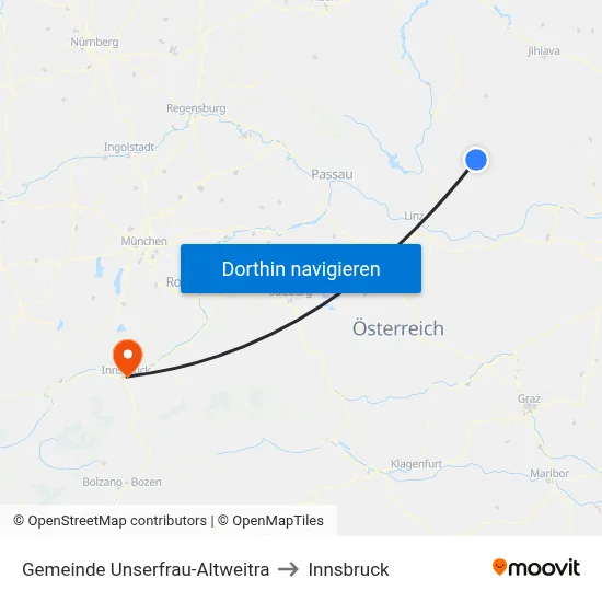Gemeinde Unserfrau-Altweitra to Innsbruck map
