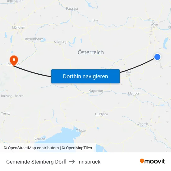 Gemeinde Steinberg-Dörfl to Innsbruck map