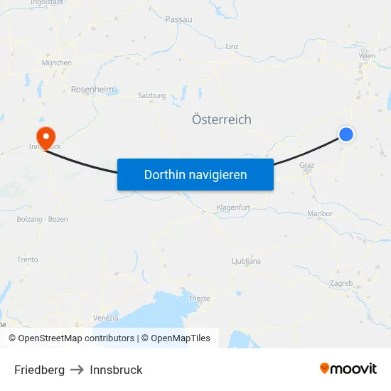Friedberg to Innsbruck map