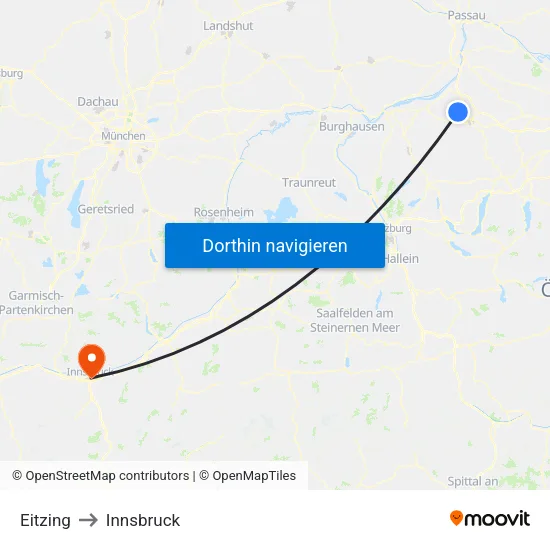 Eitzing to Innsbruck map