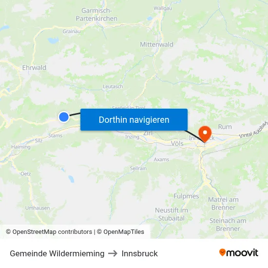 Gemeinde Wildermieming to Innsbruck map