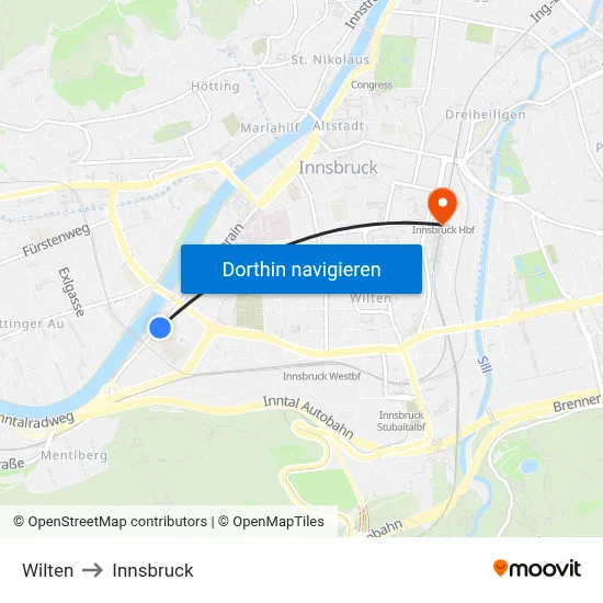 Wilten to Innsbruck map