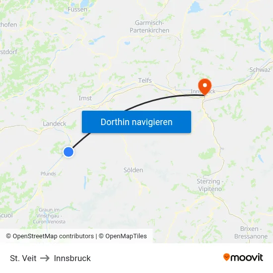 St. Veit to Innsbruck map