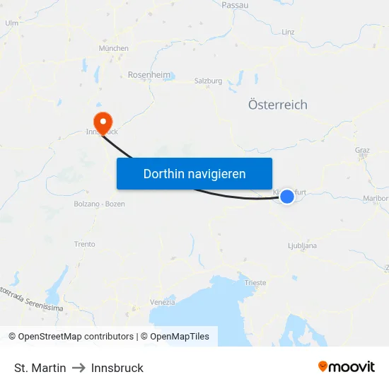 St. Martin to Innsbruck map