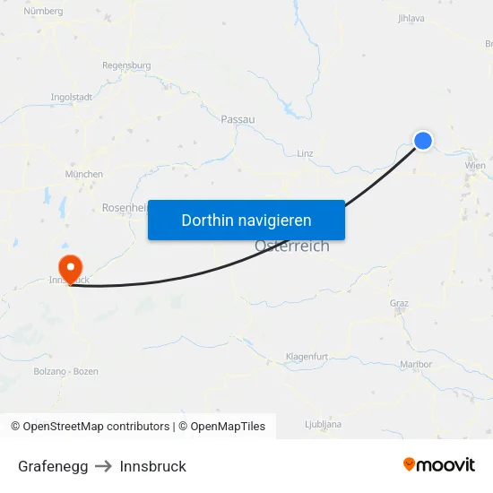 Grafenegg to Innsbruck map