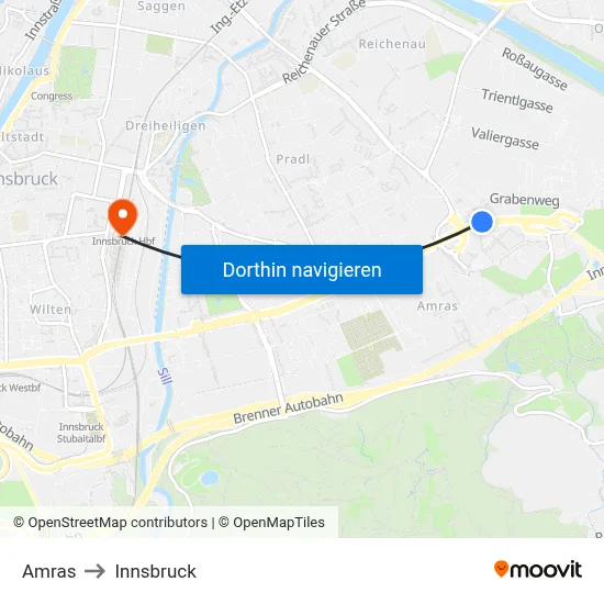 Amras to Innsbruck map