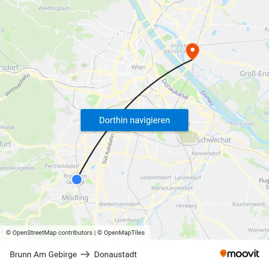 Brunn Am Gebirge to Donaustadt map