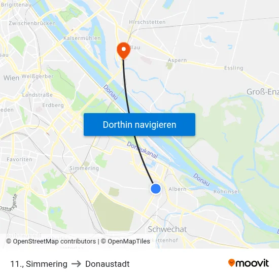 11., Simmering to Donaustadt map
