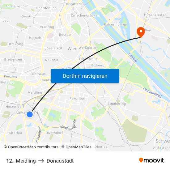 12., Meidling to Donaustadt map