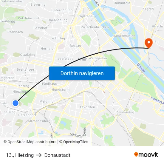 13., Hietzing to Donaustadt map