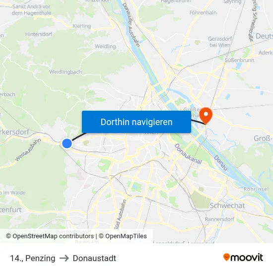 14., Penzing to Donaustadt map