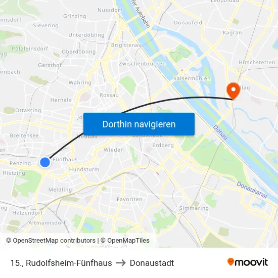15., Rudolfsheim-Fünfhaus to Donaustadt map