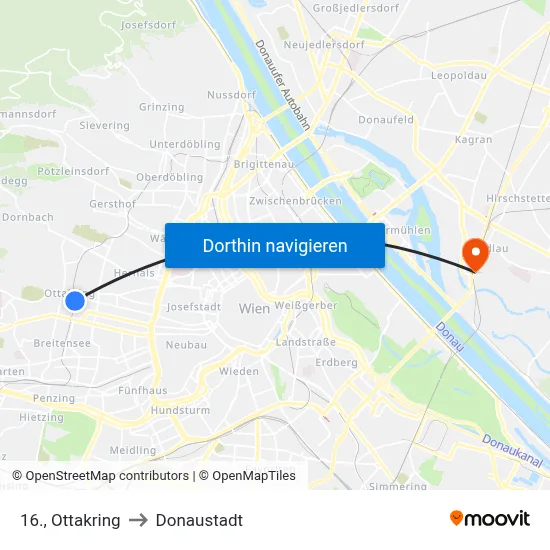 16., Ottakring to Donaustadt map