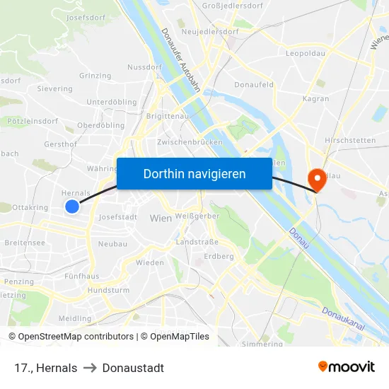 17., Hernals to Donaustadt map