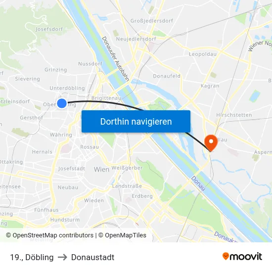 19., Döbling to Donaustadt map