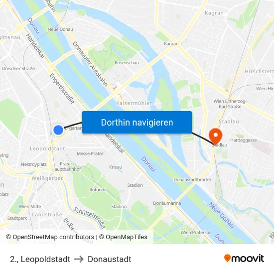 2., Leopoldstadt to Donaustadt map