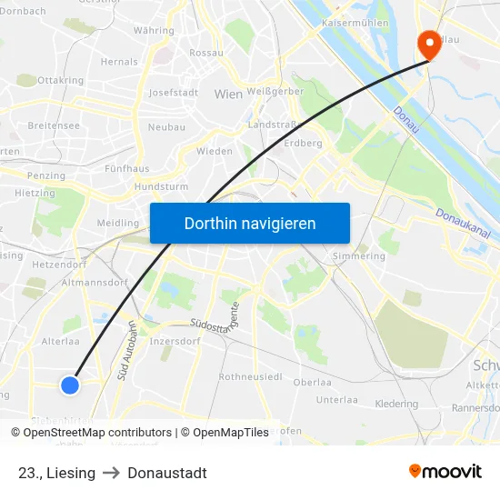23., Liesing to Donaustadt map