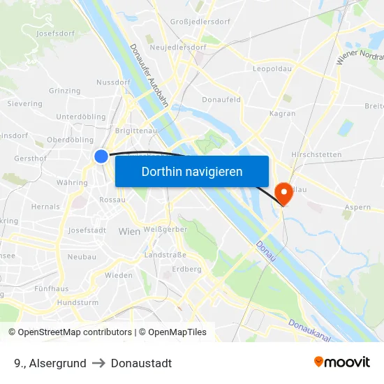9., Alsergrund to Donaustadt map