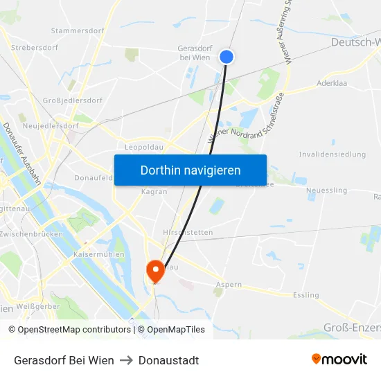 Gerasdorf Bei Wien to Donaustadt map