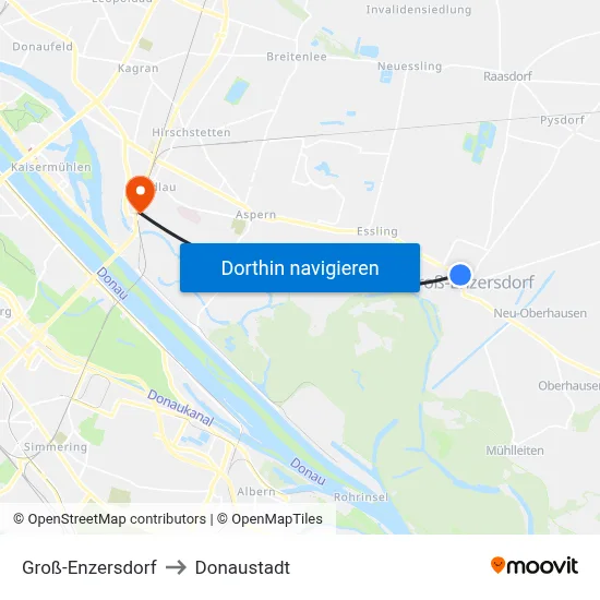 Groß-Enzersdorf to Donaustadt map
