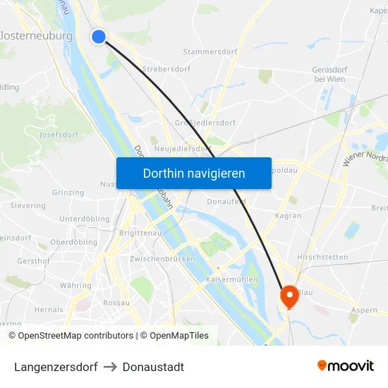 Langenzersdorf to Donaustadt map