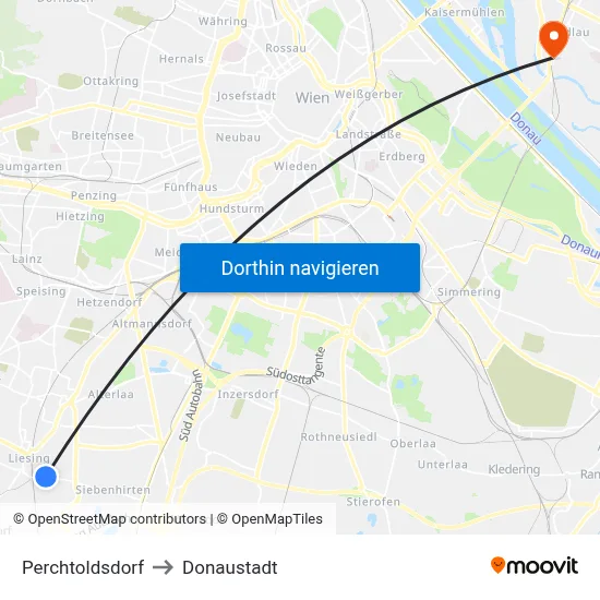 Perchtoldsdorf to Donaustadt map
