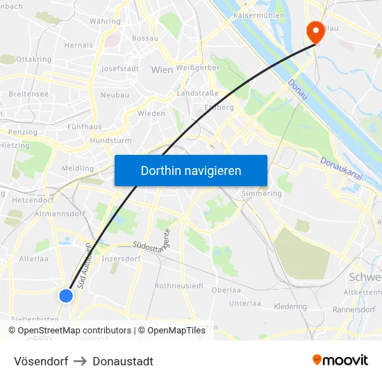 Vösendorf to Donaustadt map