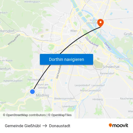 Gemeinde Gießhübl to Donaustadt map