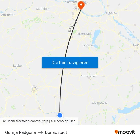 Gornja Radgona to Donaustadt map