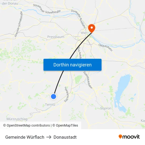 Gemeinde Würflach to Donaustadt map