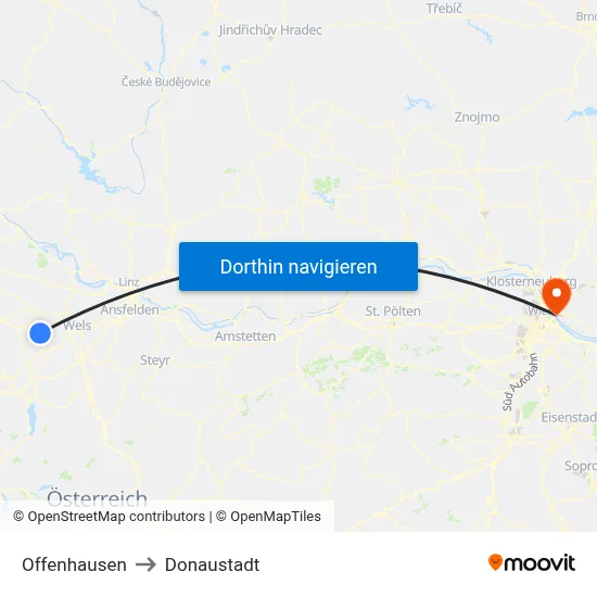 Offenhausen to Donaustadt map
