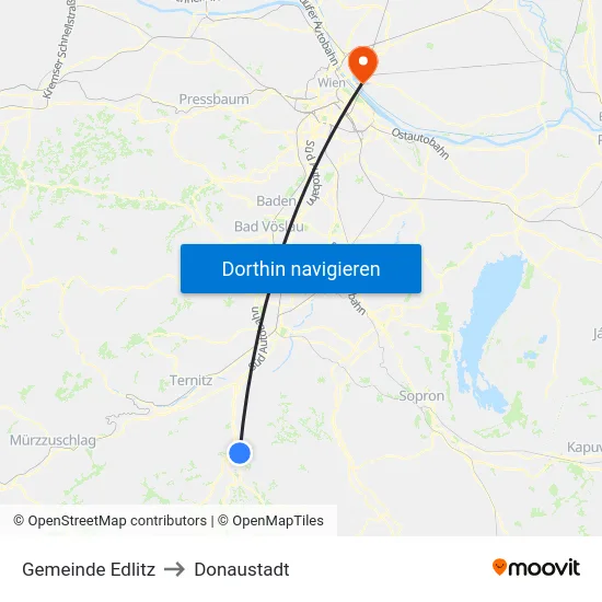 Gemeinde Edlitz to Donaustadt map