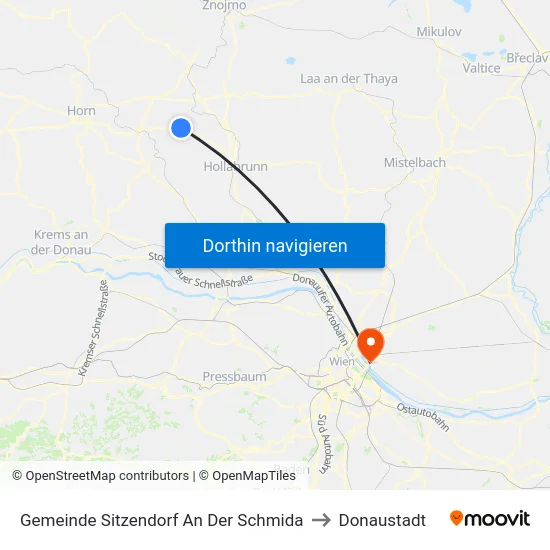 Gemeinde Sitzendorf An Der Schmida to Donaustadt map