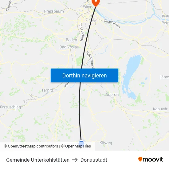Gemeinde Unterkohlstätten to Donaustadt map
