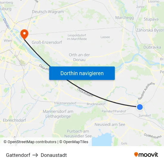 Gattendorf to Donaustadt map