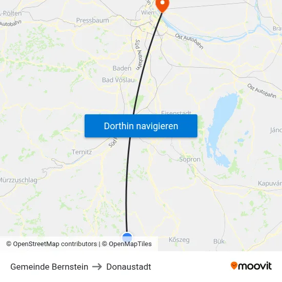 Gemeinde Bernstein to Donaustadt map