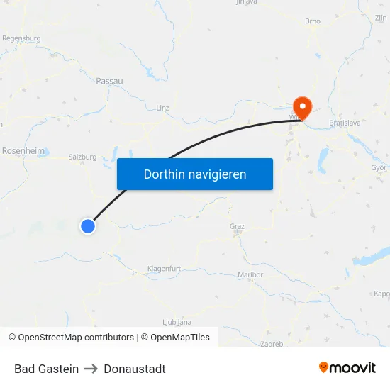 Bad Gastein to Donaustadt map