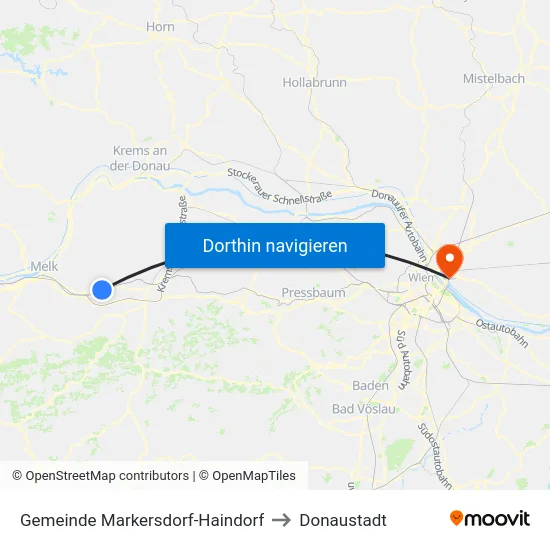 Gemeinde Markersdorf-Haindorf to Donaustadt map