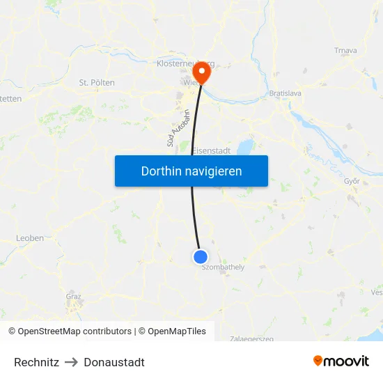 Rechnitz to Donaustadt map