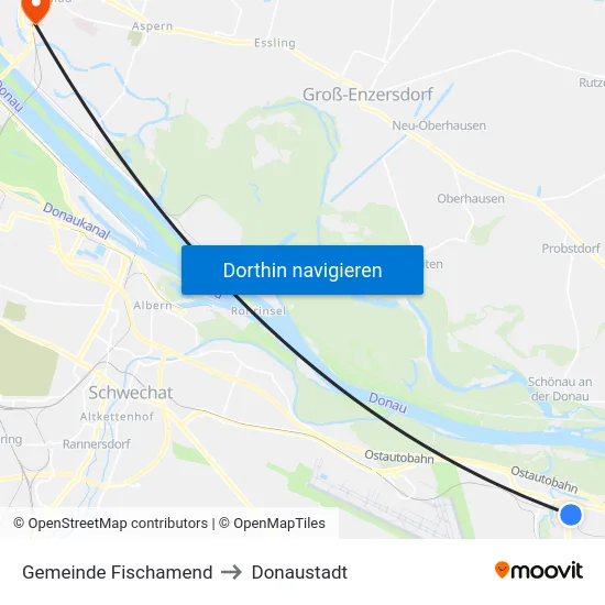 Gemeinde Fischamend to Donaustadt map