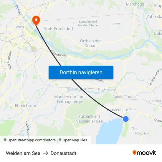 Weiden am See to Donaustadt map