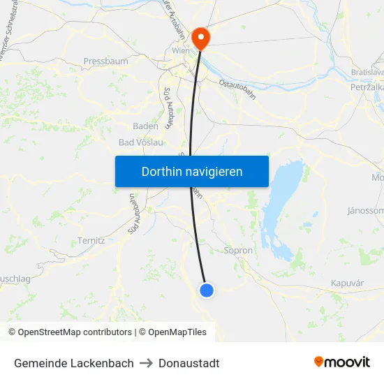 Gemeinde Lackenbach to Donaustadt map