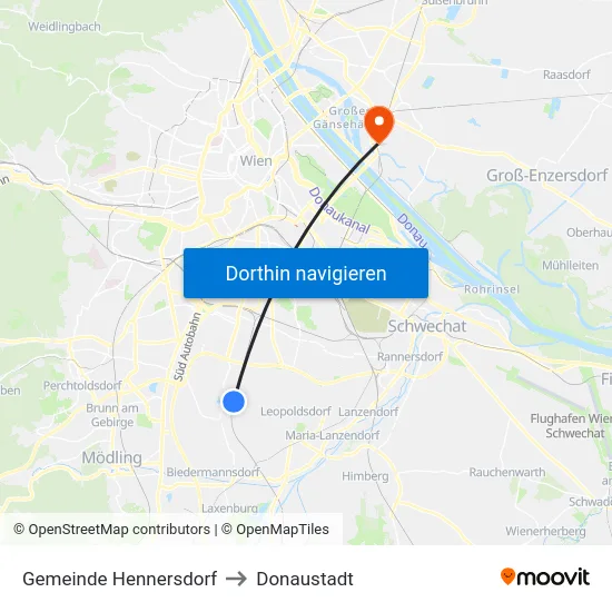 Gemeinde Hennersdorf to Donaustadt map