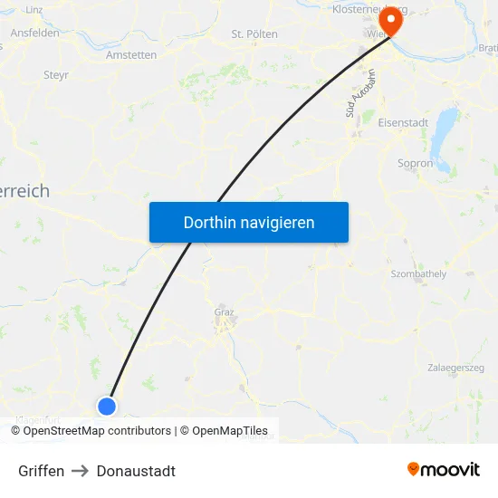 Griffen to Donaustadt map