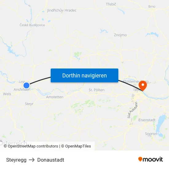 Steyregg to Donaustadt map